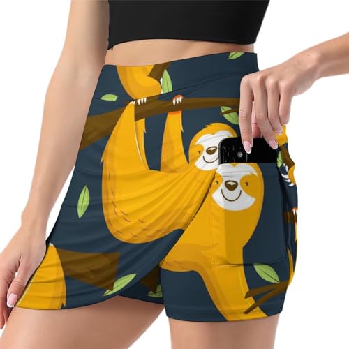 Jupe de tennis paresseux dessin animé pour femme avec short intégré et poche de sport athlétique