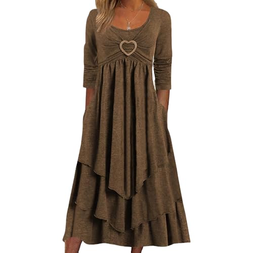 Akivide Womens Fall Dresses for Wedding Guest Casual Plus Size Cute Heart Long Sleeve Tiered Maxi Dress with Pockets