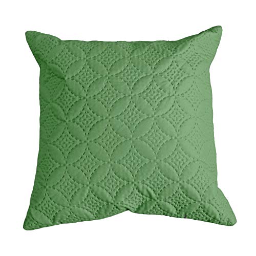 HOMESCAPES Green 16 x16 Inch Ultrasonic Quilted Cushion Cover - Coordinating with Throws and Bedspreads