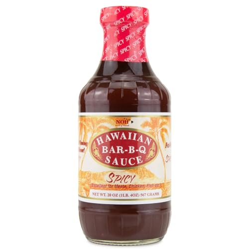 NOH Hawaiian Spicy Hawaiian Barbecue Sauce, 20 oz (Pack of 1) - Spicy Hawaiian BBQ Sauce, Ideal for Barbecue Chicken, Ribs, Steak, Burgers & More - Fat-Free, No Preservatives or Artificial Ingredients