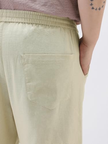 Image of Urbano Plus Men's Loose Fit Solid Linen Blend Trousers Non-Stretchable