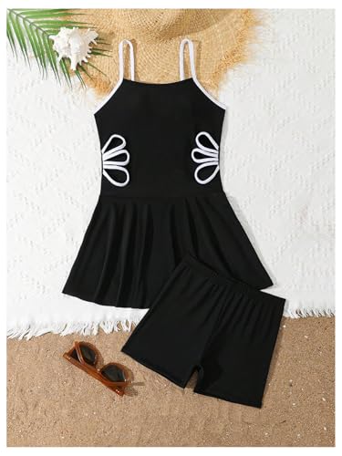 SHENHE Girl's Swim Dress Flower Cut Out Swimsuit Ruffle Tankini Bathing Suit with Shorts2