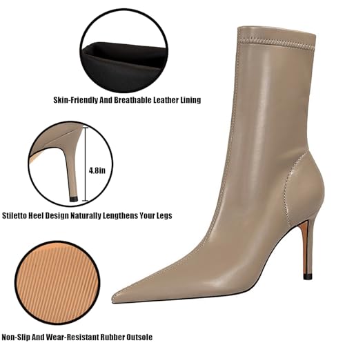 Women'S Leather Pointed Toe Stiletto Ankle Boots Fashion Closed Toe Handmade Slip-On Heeled Booties For Prom Office Dress Boots2
