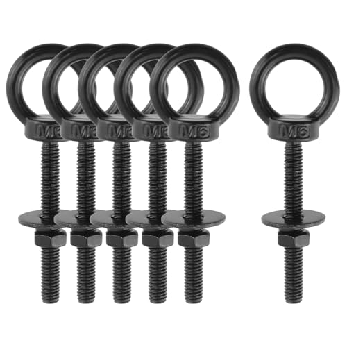 Image of Antrader Lifting Shoulder Eye Bolts,M6 x 50mm,Stainless Steel,Black,6 Sets | Machinery Shoulder Lifting Eye Bolt with Lock Nuts,Lock Washers,Flat Washers