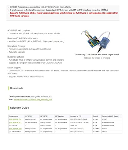 Programmateur Atmel AVR ISP mkII Waveshare USB pour programmation in-system de microcontrôleur - 7