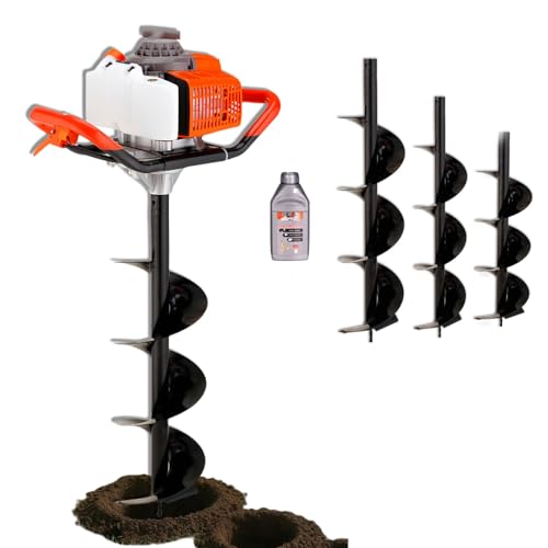 Glowdora Excavadora De Agujeros para Postes con Barrena, Motor De Gasolina De 2 Tiempos 6000 RPM, Tanque De Combustible De 1,2 litros, 3 Tipos De Brocas (4, 6, 12), Color Naranja.,10cm（4in）