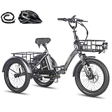 Fafrees Triciclo Eléctrico F20 Mate para Adultos, Plegable 20" x 3", Batería de 48 V/18,2 Ah, Frenos Hidráulicos, Triciclo de Carga Eléctric, Alcance 110km (Cesta Delantera, Gris)
