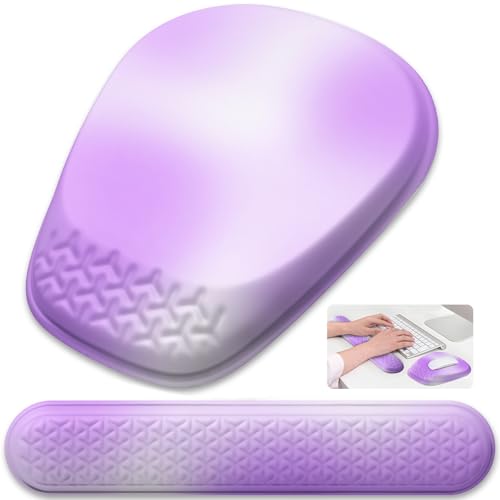 Laokiiy Mouse Pad with Wrist Rest, Comfortable Memory Foam Wrist Rest for Computer Keyboard, Ergonomic Mouse Pad Set for Easy Typing & Pain Relief - Gradient Purple