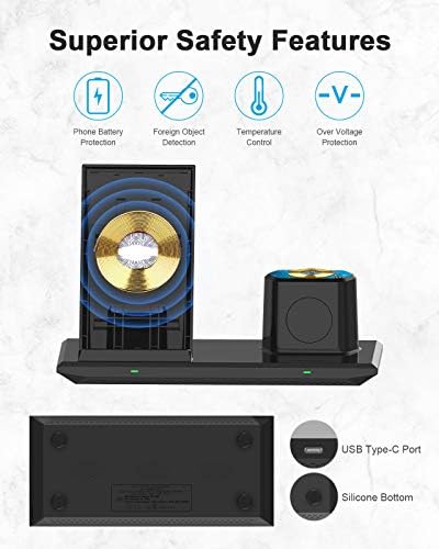NANAMI 3 in 1 Wireless Charging Station Dock with 18W Plug, Qi-Certified Charger for iPhone 14/13/12/11/XS Max/XR/X/8P/8 Apple Watch Series/AirPods Pro, Induction Charger Stand for Samsung Galaxy S22