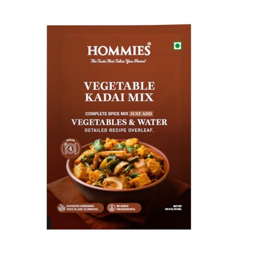 Image of Hommies Vegetable Kadai sabji Masala Spice Mix | Ready to Cook in 15 mins | Made with Cashew Nuts | Just Add vegetable and Water | Serves 4 | No Preservatives | 50 gm each (Pack of 4)