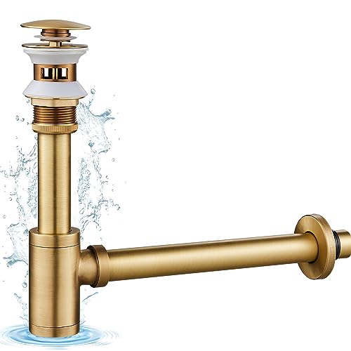 KINKIBOS Siphon avec Bonde avec Trop-plein, Laiton Universel Design Siphon Anti-Odeur pour Lavabo,...