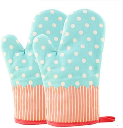 KinChi Glove Microwave BBQ Oven Cotton Baking Pot Mitts Cooking Heat Resistant Kitchen,100% Quilted Cotton with Thick Terry Cloth Lining, Set of 2 Mittens (Blue)