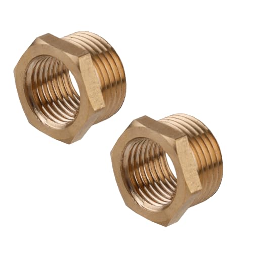Image of 2pcs 3 /8 Inch Male to 1 /4 Inch NPT Female Reducer Hex Bushing, Brass Reducing Hex Bushing Heavy Duty Threaded Pipe Fitting Coupler Adapter for Plumbing Water Line Gas Hydraulic Systems