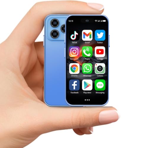 Pdfbenli Mini Phone for Kids Unlocked Kid Phone 3.7 HD Touch Screen 3GB+32GB 4G Dual SIM Face ID Android 10.0 GPS 2800Mah Kids Smart Phone (Dim Blue)