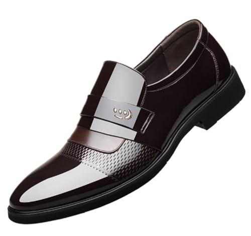 Dress Shoes for Men Invisible Height Prom Wedding Anti-Slip Rubber Sole Slip Resistant Block Heel Casual Prom Slip On French Leather Pointed Toe