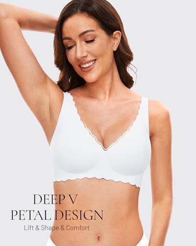 Image of Deep V Petal Bras for Women No Underwire Soft Wireless Bras Comfort Seamless Bralettes with Extender