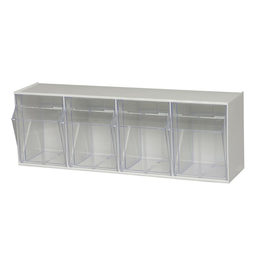 FSE 373-QTB304WT Tip Out Bin, (4) Compartment, 23-5/8"L x 6-5/8"W x 8-1/8"H, Handle with Label Slot, Opens to a 45° Angle