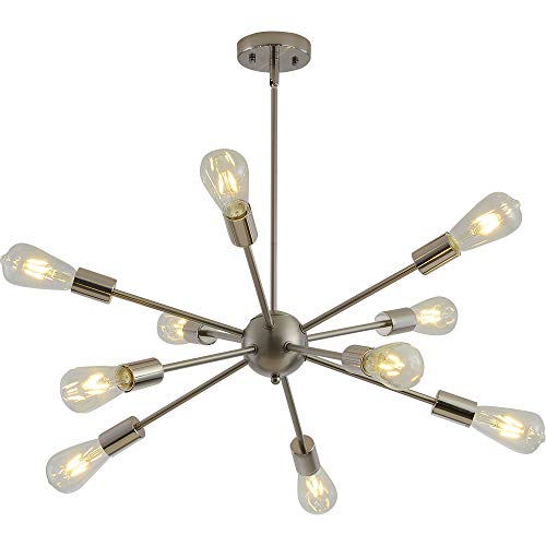 Modern Sputnik Chandelier 10 Light Brushed Nickel Finish Chandelier Mid Century Pendant Lighting Vintage Ceiling Lighting Fixture Kitchen Bathroom Dining Room Bedroom Hallway