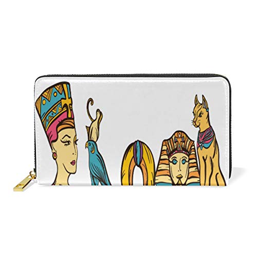 Preisvergleich Produktbild GIGIJY Portemonnaie mit antikem ägyptischen Muster, mehrere Kreditkartenfächer, Tasche für Frauen, echtes Leder, mit Reißverschluss