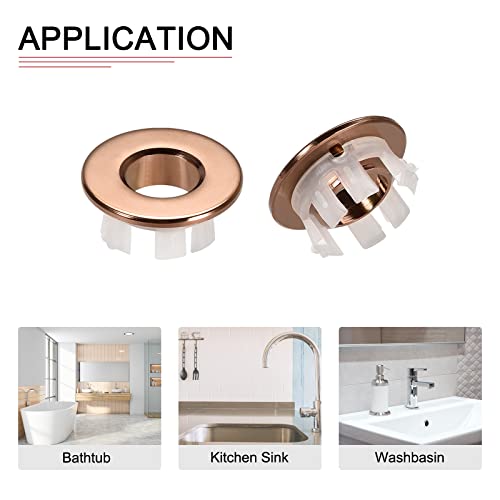 DTGN 30x13.5mm(DxT) Spüle Überlauf Abdeckung - Gut für Bad Küche Spülbecken - Kupfer Waschbecken Trimmen Einlage Loch Runde Kappen - Rose Gold