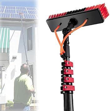 Water Fed Pole Kit,Window and Solar Cleaning Pole,Outdoor Window Glass Solar Panel Cleaning Extendable Telescopic Pole Water Fed Brush Spray Washer,3.6M/12FT