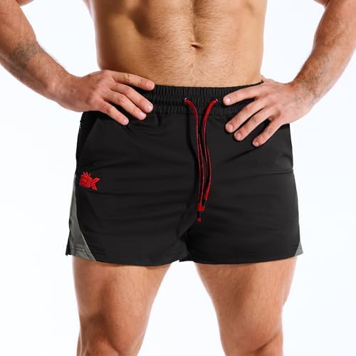 BROKIG MNS 3 Inch Gym Workout Shorts Zip Pocket Lightweight(Black,M) - 2