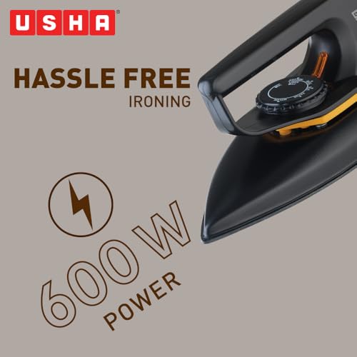 Image of USHA EI 3160-M Dry Iron | 600W | Non-stick PTFE Coated Sole Plate For Easy Gliding & Long Life | 1.6 m Long Cord | Dual Layer Safety | 2 Year Warranty