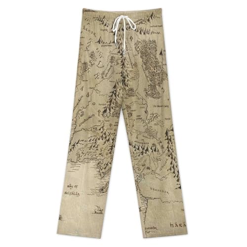 Middle Earth Map Pattern Mens Pajama Pants Wide Leg Sleep Drawstring Sleepwear Casual Loungewear2