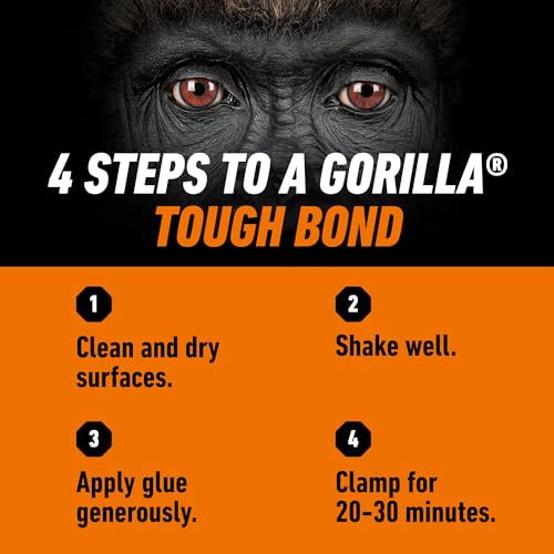 Gorilla Wood Glue, Natural Wood Color, 4 Ounce Bottle (Pack of 1) - Water Resistant for Indoor or Outdoor Projects and Repairs