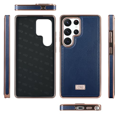 Image of BOUNCEBACK Faux Leather Electroplated Back Case /Cover for Samsung Galaxy S25 Ultra - Midnight Blue