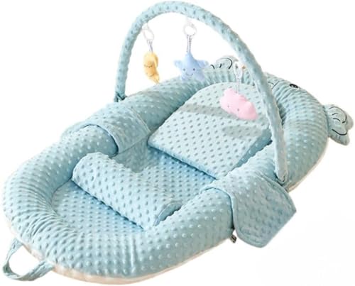 EVREFIN 折りたたみ式ベッド新生児用バイオベッド携帯型ベビーベッドの表裏に使用可能 (ブルー,【AB面コンフォート+スロープマット+おもちゃラック】)