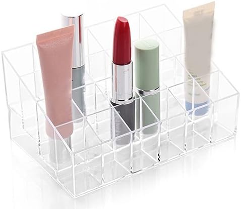 Miniatura 3 de litymitzromq Organizador de maquillaje, almacenamiento de joyas y cosméticos, soporte transparente de 24 celdas para lápices labiales, soporte de