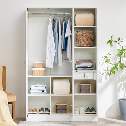 Image of Home Centre | Helios Alton 3-Door Swing Wardrobe with Mirror | Engineered Wood | White | 1 Year Warranty