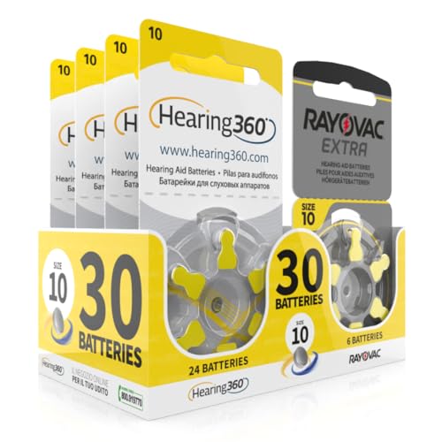 Hearing360 Pilas para audífonos Rayovac extra y Hearing360 tamaño 10 amarillas (5 blísteres, 30)