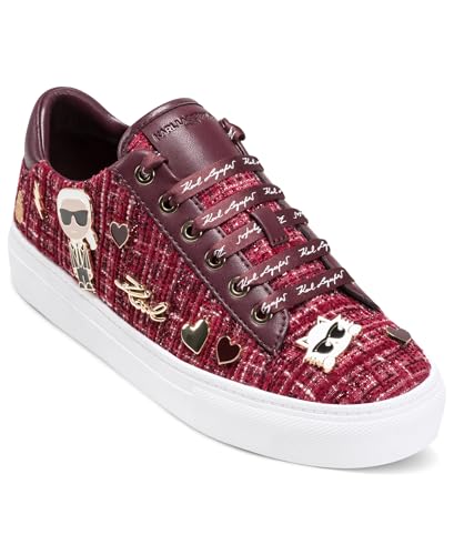 Karl Lagerfeld Paris Cate Shoes – Sneakers for Women with Iconic Klp Pins, Wine, 9.5