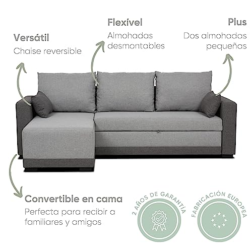 Variante de BUDWING sofa con chaise longue Leah Gris bicolor 233x124x69 cm