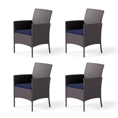 Image of MFSTUDIO Patio Rattan Outdoor Wicker Chairs Set of 4, Woven Brown Wicker Oversized Patio Rattan Dining Chairs Set of 4 with Cushions, Extra Wide Seat 4 Patio Dining Chairs for Table, 330lbs