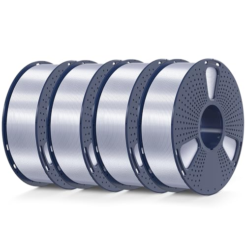 Image of SUNLU Silk PLA Filament 4KG, Smooth Silky Surface, Silk 3D Filament 1.75mm, Dimensional Accuracy + /- 0.02mm, 1kg Spool(2.2lbs), Total 4KG, Silver