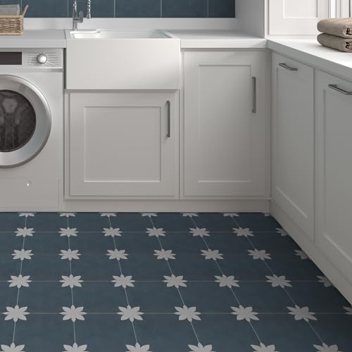 INNO STCIEKRS 16-Sheet Peel and Stick Floor and Wall Tile for Bathroom Kitchen, 9" x 9" Blue Flower SPC Self-Adhesive Vinyl Flooring Patterned Groutable Backsplash Tile, Covers 9.12 Sq Ft. by INNO STICKERS - Image 6