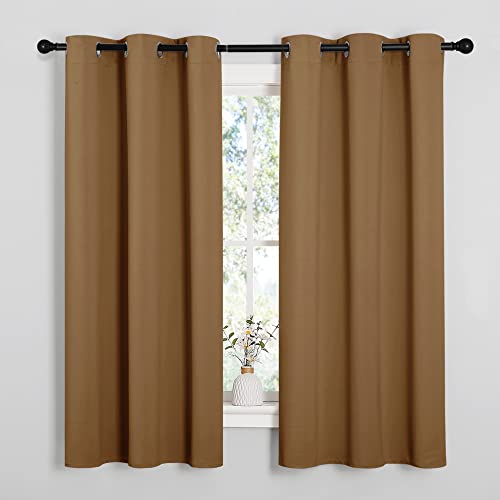 Image of NICETOWN Gold Brown Sleek Blackout Curtains 48 inches Length for Small Windows, Noise Reducing and Block Draft Panels for Door Doorway Laundry Office Luxury Decor Theme (2 Panels, W42 inches Wide)