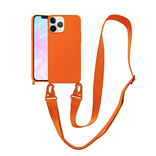 Image of Compatible with iPhone 11 Pro Max Case with Lanyard Crossbody iPhone Case with Strap Adjustable Shockproof Drop Protection Silicone Phone Cover for iPhone 11 Pro Max 6.5'' Neon Orange