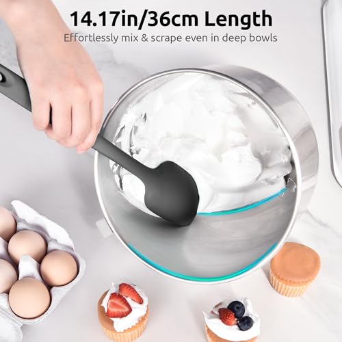 Image of U-Taste 14 inch Long Silicone Spoonula, 600F High Temp Spoon Spatula, Black