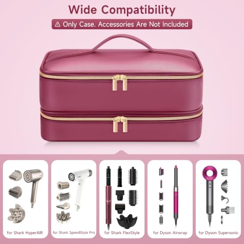 Image of Travel Hair Dryer Case for Shark Flexstyle, Double-Layer Carrying Case for Shark Flex Style Blow Dryer, Portable Hair Tools Storage Organizer Bag for FlexFusion Beauty Hairdryer Attchments (Cherry)