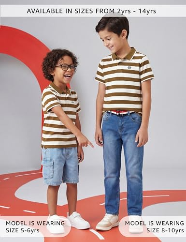 Image of Amazon Brand - Symbol Boys Cotton Rich Striped Polo Tshirt | Collar Tshirts | Half Sleeves | Regular Fit