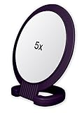 Double Sided Pedestal Mirror Stand - Vanity Round Mirror with 1x and 5x Magnification - Adjustable Handle and Portable Free-Standing Mirror for Travel, Shaving, Bathroom, Tabletop, Makeup (Black)