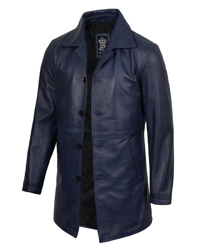 Blingsoul Mens Leather Coat - Mid-Length Real Lambskin Long Leather Jacket Men
