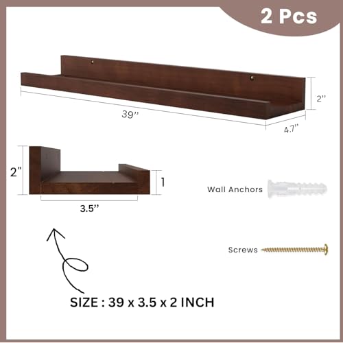 Image of Wooden Wall Mounting Shelves for Decorative Wall Shelf for Books, Decor, and Display - Elegant Space-Saving Design (Walnut Finish, 39 INCH)
