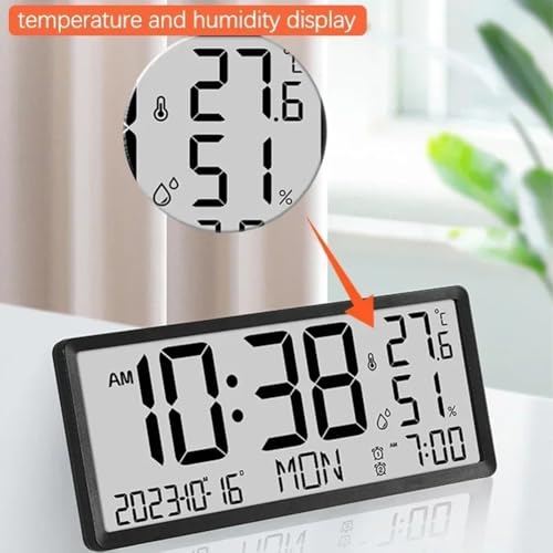 Horloge pour température humidité date temps affichage mur clock noire - 4