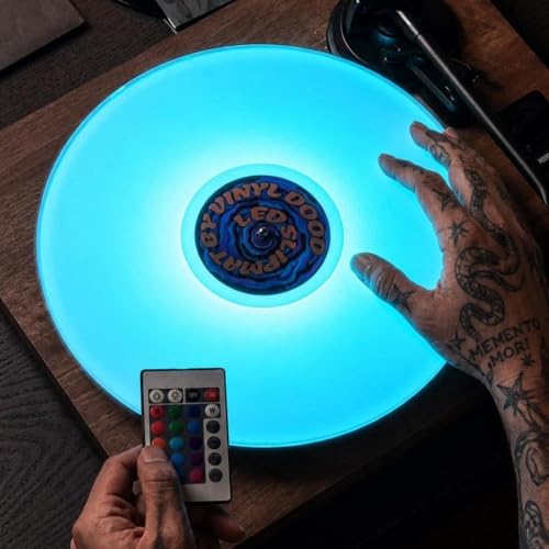 Image of The World's first LED Slipmat for Turntables by Vinyl Dood. PATENT PENDING. Acrylic, Dynamic LED Patterns, Multiple Colors, Fully portable, Rechargeable, Remote Included
