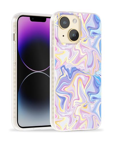Coque pour iPhone 13 motif marbré pastel irisé de finition supérieure